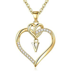 Heart Initial Necklaces for Women Girls V